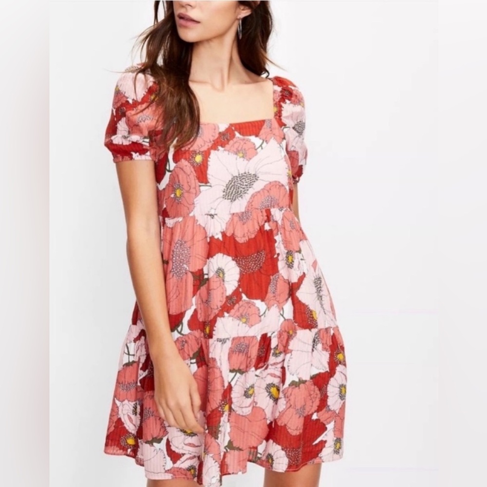 LOFT Floral Poppy Tiered Mini Dress